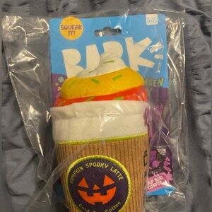 BARK Box NEW Dog Toy Pumpkin Spice Coffee Squeaker All dog size